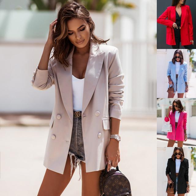 BITCED Women's Autumn/Winter Long Sleeve Double Breasted Blazer Collar Jacket