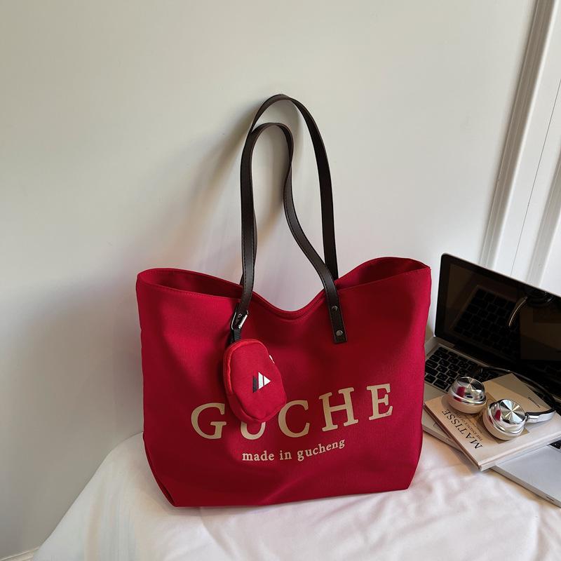 

Новая корейская нишевая холщовая сумка с надписью, простая японская сумка-тоут большой вместимости, повседневная студенческая на плечо, подмышку no pendant бордовый