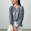 100% mulberry silk printed shirt for women's 2026 spring commuting versatile round neck silk top