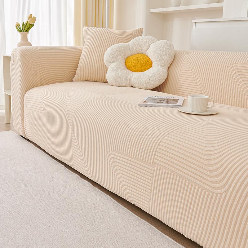 All-season Universal All Inclusive Sofa Cover Solid Color Cream Style Elastic Non Slip Sofa Cover High Elastic Machine Washable Sofa Cover