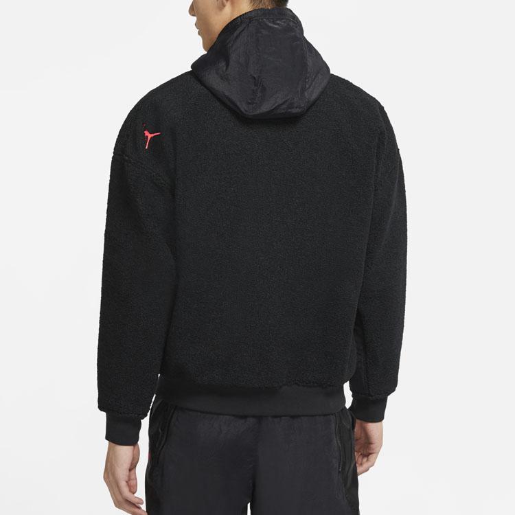 Jordan Full Zip Fleece Windproof Warm Hooded Jacket Men Outerwear Black CT3555-010