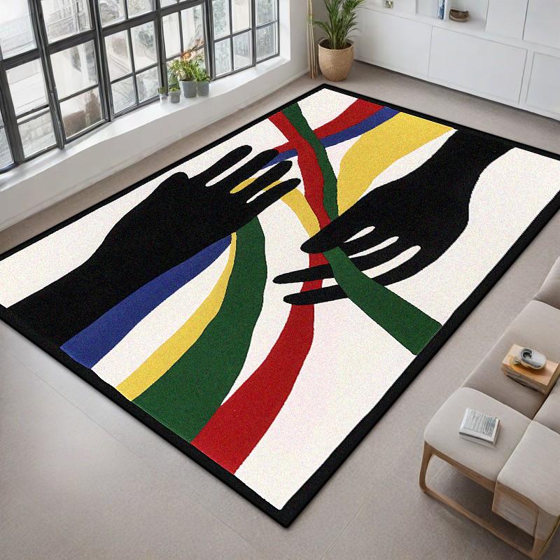 Modern Abstract Large Living Room Carpet Colored Palm Decoration Bedroom Bedside Fluffy Plush Rug Cloakroom Bedside Non-slip Mat