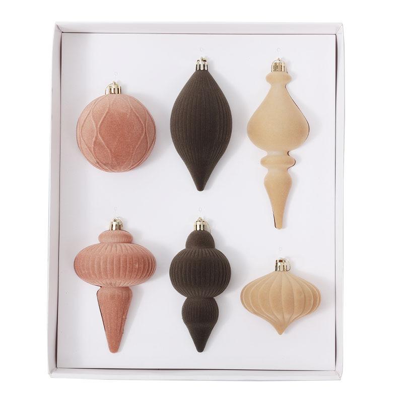 Special Shape Christmas Balls 6PCS Flocking Mocha Xmas Decorative Hanging Ornaments Party Christmas Spheres Pendant Set