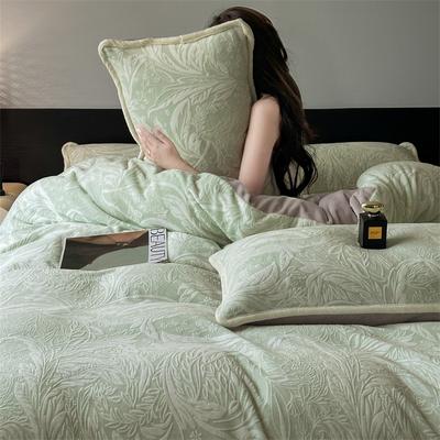 Class A Thickened Milk Fleece Engraved 4Pcs Set, Soft And Skin-Friendly Fleece Quilt Cover, Bed Sheet, Winter Fleece Kit