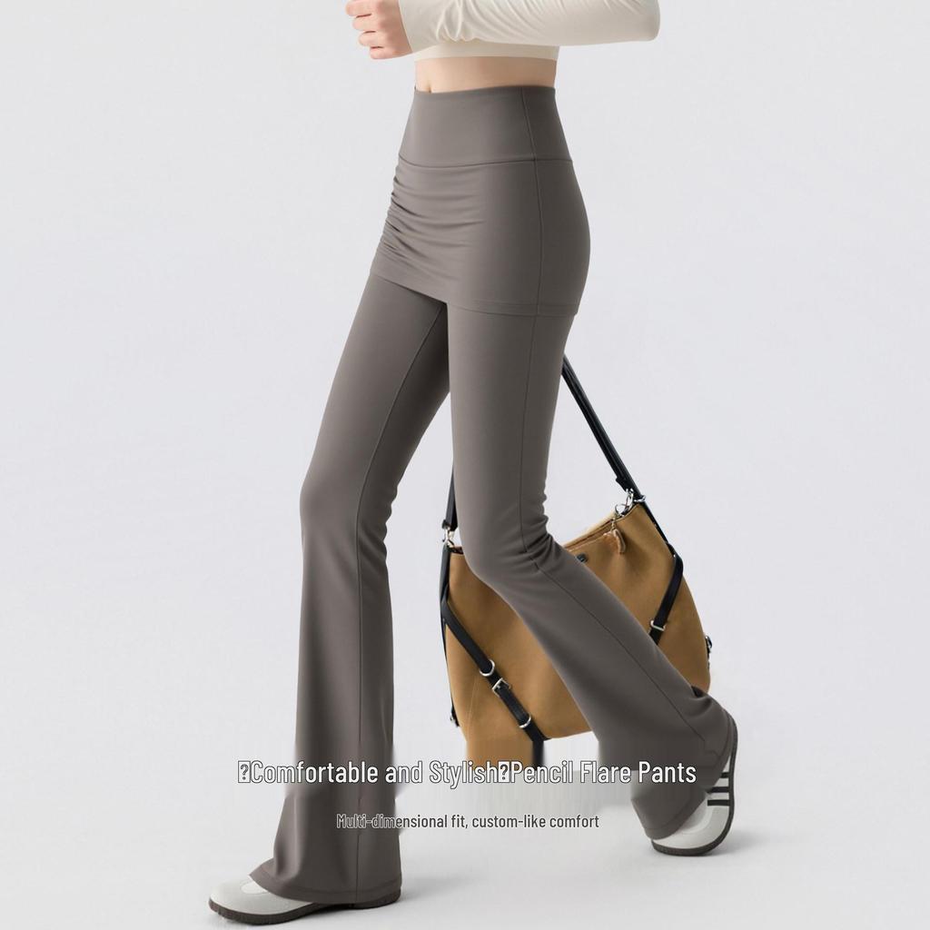 Women's High Waist Butt-Lift Yoga Flare Pants with Skirt Overlay