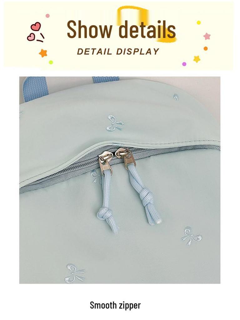 Girls' Versatile Shoulder Bag: Cute Embroidered Bow Backpack for Students and Travel