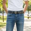 Double Row Needle Buckle Hollow Rivet Belt Adjustable Black Leather Waistbands  Women