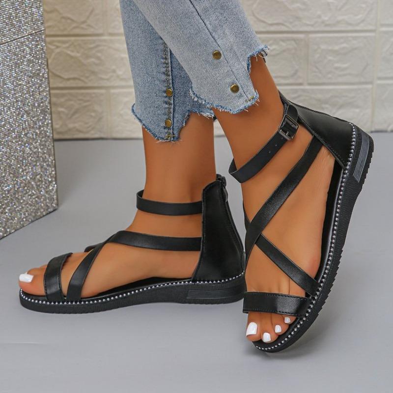 Fashion Ladies Shoes 2025 New Open Toe Women's Sandals Fashion Back Zipper Casual Summer Plus Size Best Seller Comfortable Flat Sandals