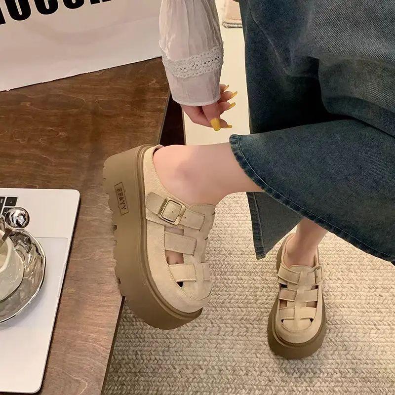 [FF] Ou Ruofeng candy color thick sole height increase Mary Jane bag head drag summer beach shoes