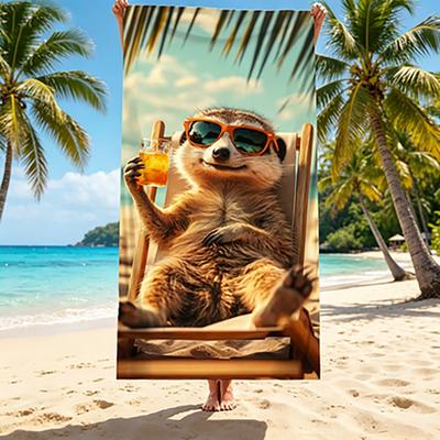 Serviette de plage d'été à motif suricate Chill - Protection solaire et coupe-vent pour piscine, camping, voyage - Couverture douce et absorbante