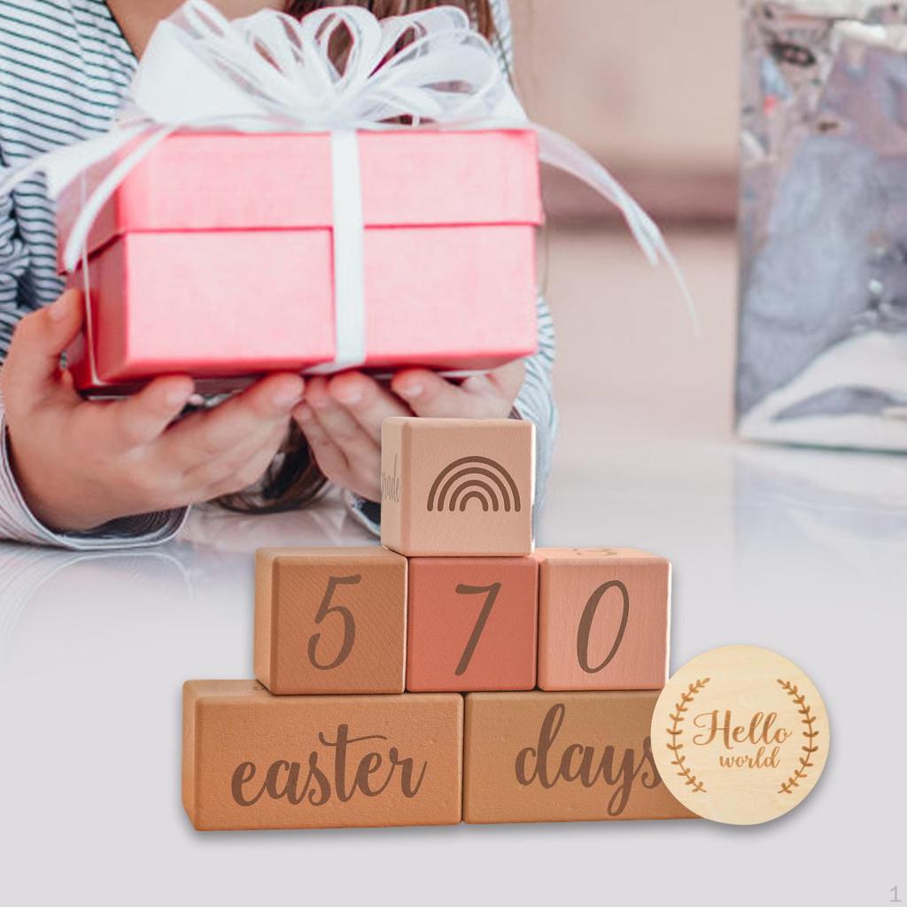 Milestone Blocks Set Age Commemorative Mom Gift Boys or Girls, Shower, Wooden Discs Photo