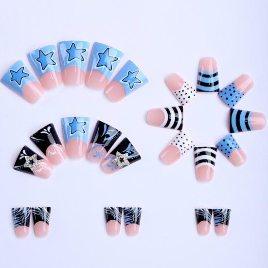 24 Pièces/Ensemble Faux Ongles Points Rayures Imprimé Couverture Complète Moyenne Faux Ongles Dégradés Changement de Style Rapide Faux Ongles avec Ajustement Parfait Port de Salon de Manucure
