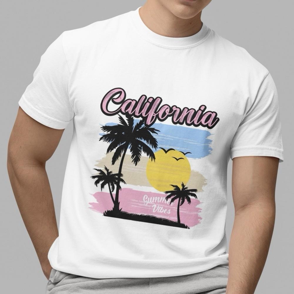 

Sunshine California Vibes Palm Tree Graphic Unisex White Casual Summer T-shirt M