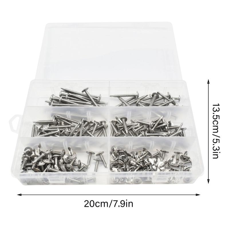 210Pcs Stainless Steel Round Head Washer Drill Tail Self Tapping Screws High Strength Sheet Metal Screws Enduring