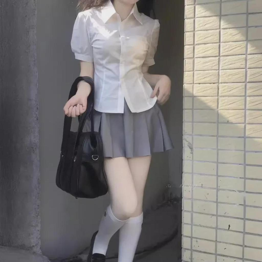 Women's White Puff Sleeve College Style Summer Shirt