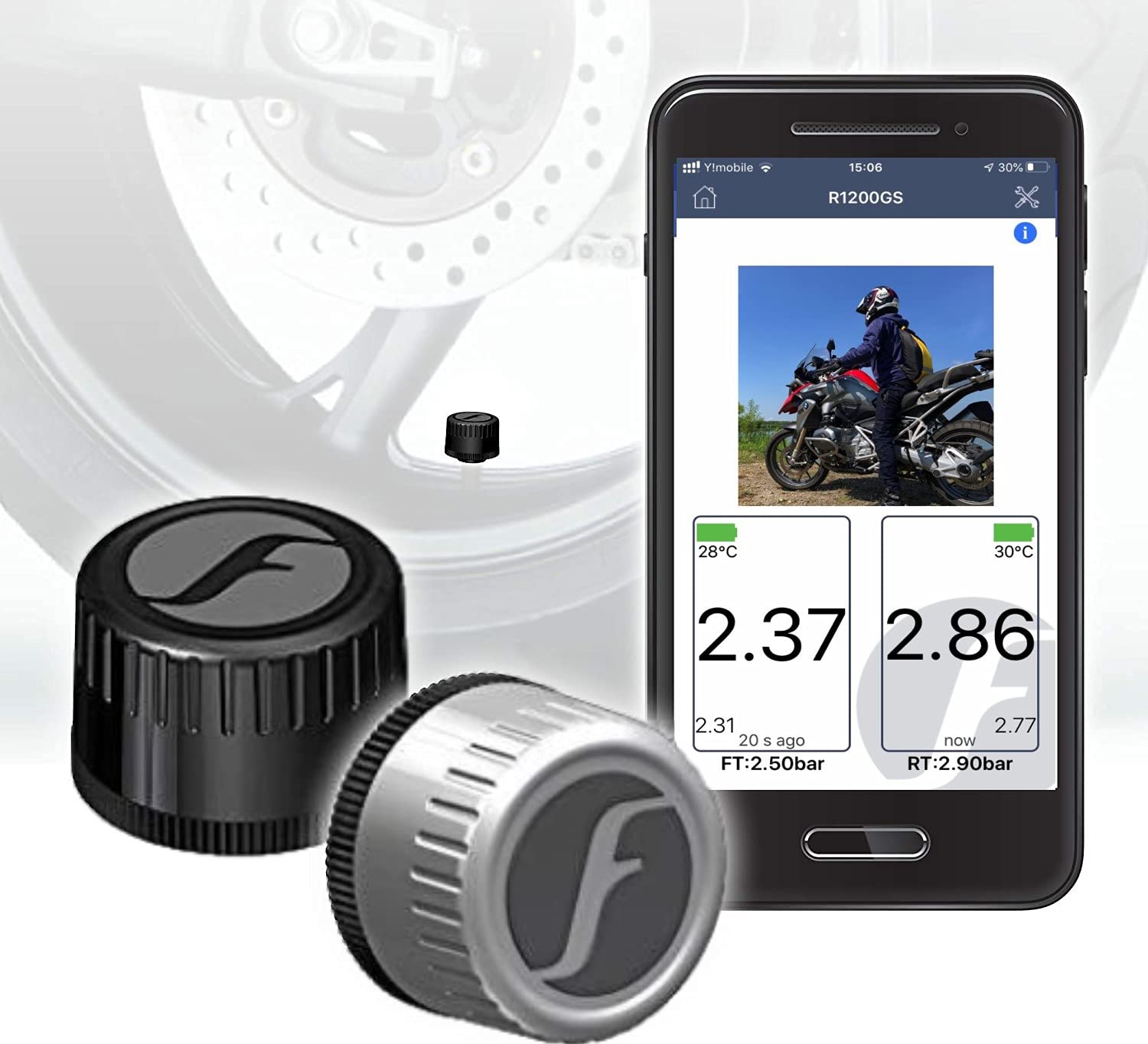 

FOBO Bike 2 TPMS Датчик тиску повітря в шинах, Система моніторингу тиску в шинах зі смартфоном, Легкий срібний