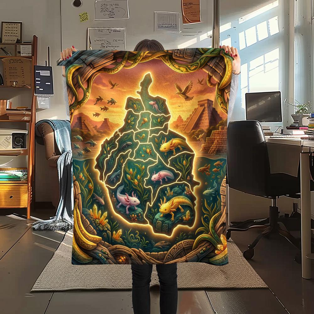 1PC Axolotl  Print FlAannel Blanket, High Quality Comfortable for All Seasons, Home Decor, Warmth and Comfort