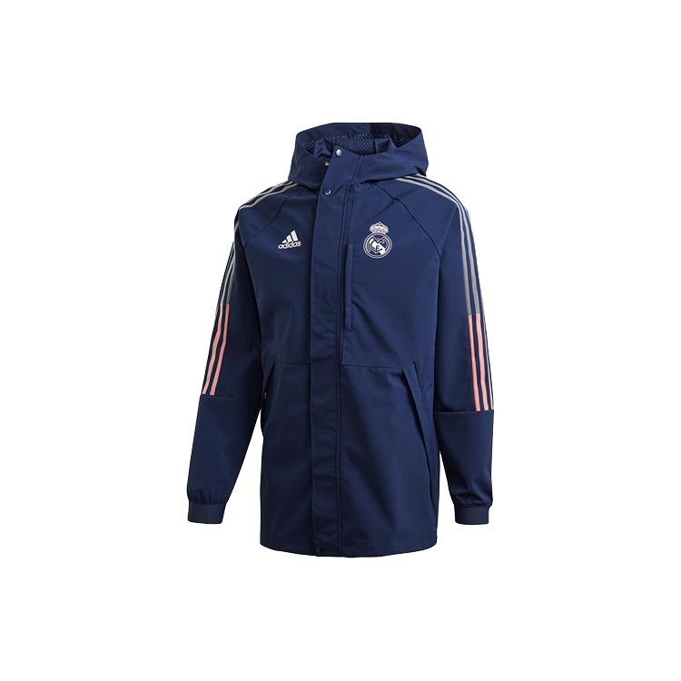 adidas REAL TRAVEL JKT Real Madrid Soccer/Football Sports Hooded Jacket Deep Blue Men s FR3878 M