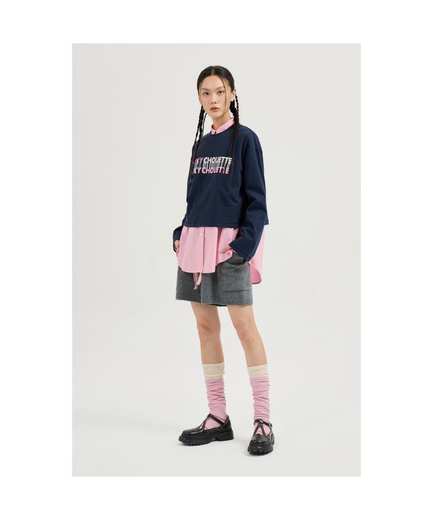 LUCKY CHOUETTE Printed Cropped Long-Sleeved T-Shirt (Dark Navy) Lftas25170Nyd