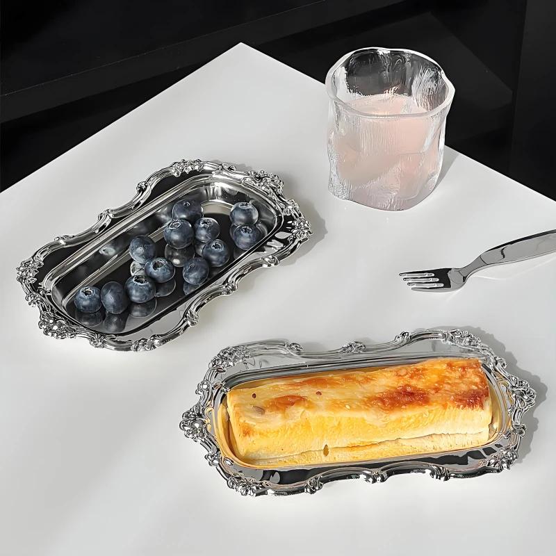 304 Edelstahl Oval Spitze Teller Speise Tablett Gebäck und Dessert Teller Obst Teller Exquisiter Kuchen Tablett Esstisch Dekoration