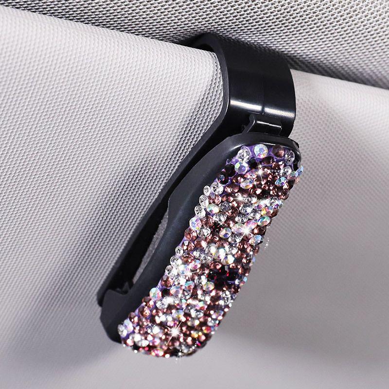 Multifunctional Cute Diamond-Inlaid Car Visor Sunglasses and Ticket Holder