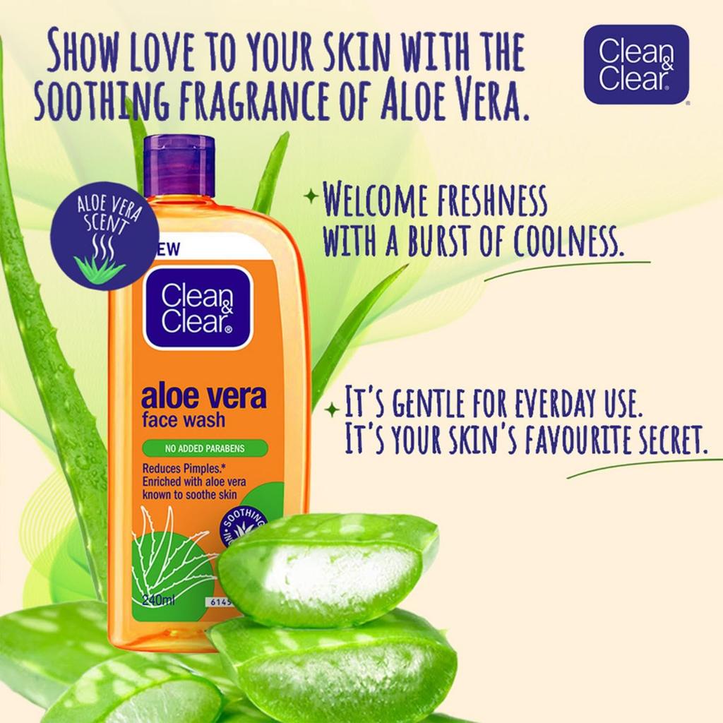 Clean & Clear Aloe Vera Face Wash 240ml Pack Of 1 Gentle Daily Skin Care For Clear Glowing Face