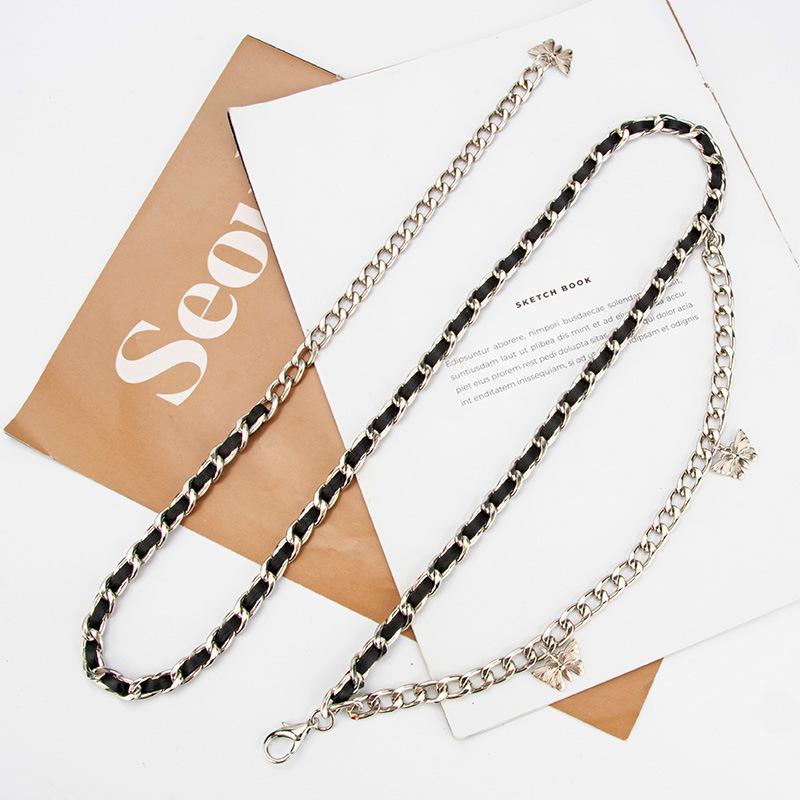 Small Fragrance Style Metal Waist Chain Women's Fashionable Versatile Dress Butterfly Decorative Belt Braided Chain Thin Belt Chain