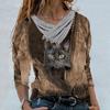 Women Casual Tops Cross V-Neck Buttons Printing Long Sleeve Sweaters Blouse