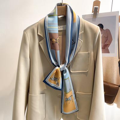 Luxury Design Print Skinny Ribbon Silk Scarf for Women Neckerchief Hairband Foulard Female Soft Satin Hands Bag Neck Ties