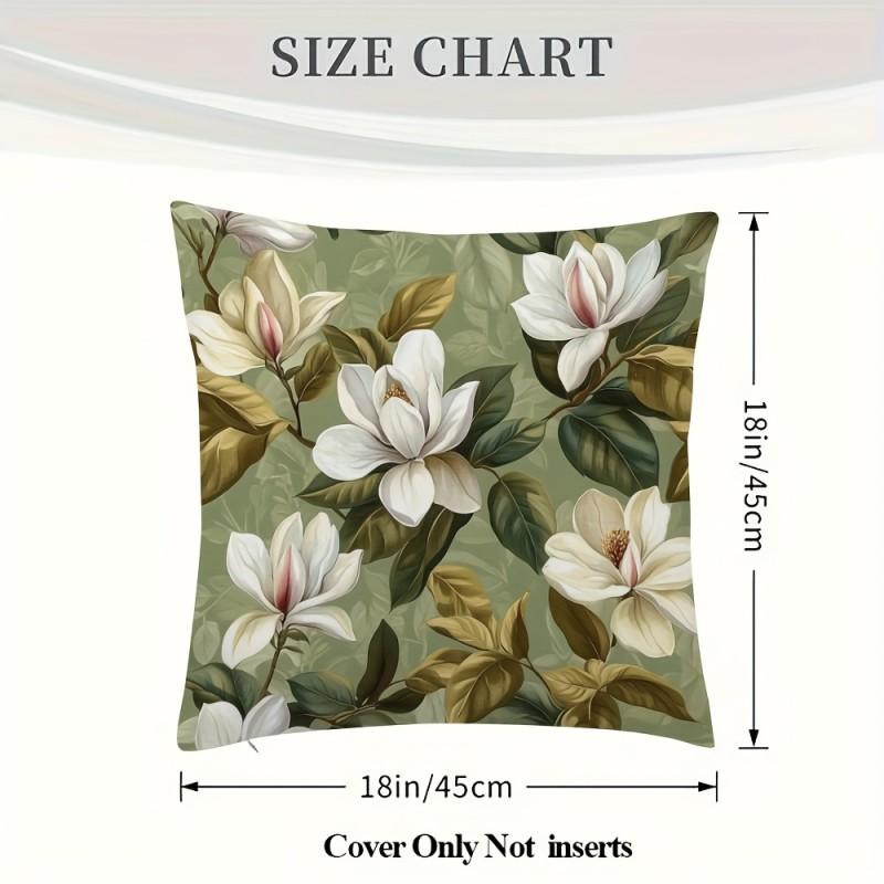 Home Decor Floral Pattern Cushion Cover Vintage White Magnolia Green Leaf Print Decorative Pillow Covers 60x60cm 9890₽