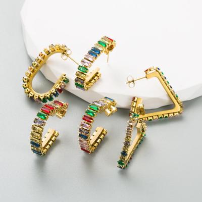 Women's Earrings Titanium Steel Zircon Earrings Geometric Color Crystal Earrings Versatile Personalized Earrings
