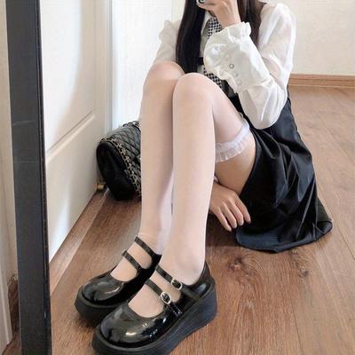 Calze Lolita da Donna Ultratrasparenti in Nylon Calzini Lunghi Calze Lolita Dolci con Volant Calze Alte fino alla Coscia