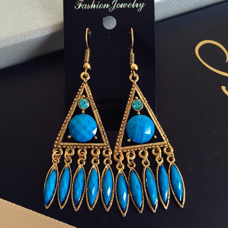 Vintage court gem set earrings long temperament bohemian earrings niche earrings women