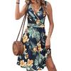 Women Elegant V-Neck Fashion Printed Pocket Sleeveless Dresses Summer Ladies Casual Short Dress Female Party Vestidos