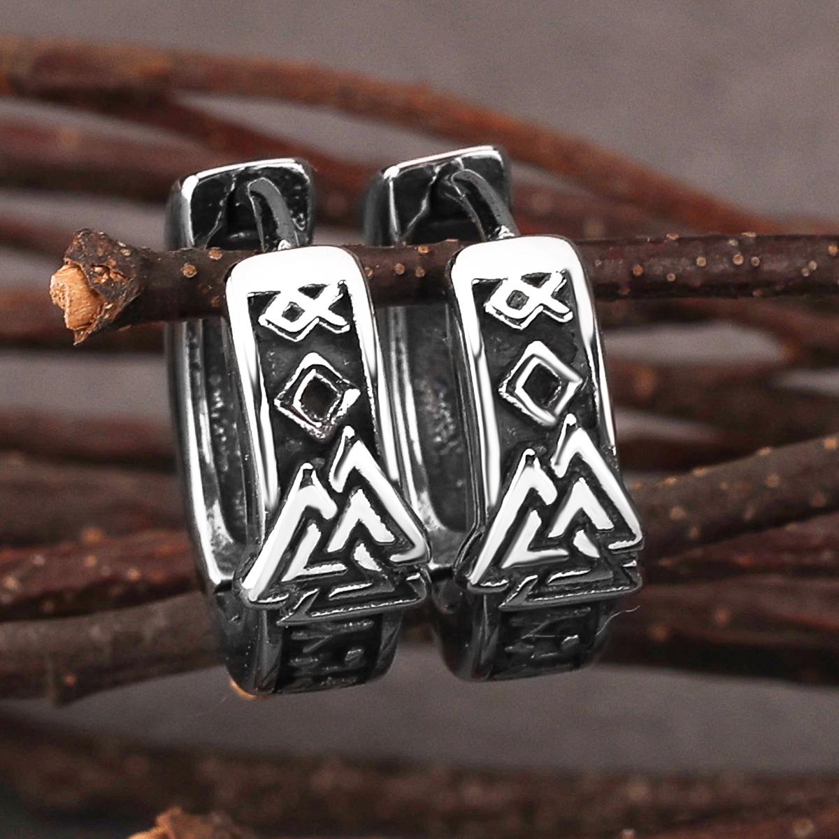 Vintage Viking Valknut Hoop Earrings Men Women Tiny Ancient Nordic Amulet Jewelry Scandinavian Rune Gift Stainless Steel Earring