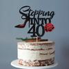 Stepping Into 40 Cake Topper,Still Fabulous at 40 Cake Decor,Funny Happy 40th Birthday Party Supplies,Highheel Rose Sign Cheers to 40 Years Black Red