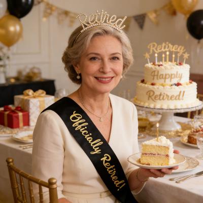 2Pcs/Set Retirement Party Sash Tiara Kit Rose Golden Retirement Crown Satin Belt with Side Combs Party Accessory