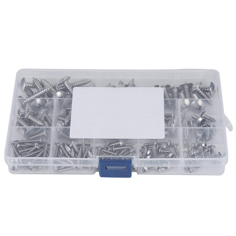 180 Pcs 304 Stainless Steel Self Tapping Screws Flat Head M3 M4 M5 M6 Sheet Metal Screws Truss Head Coarse Threaded