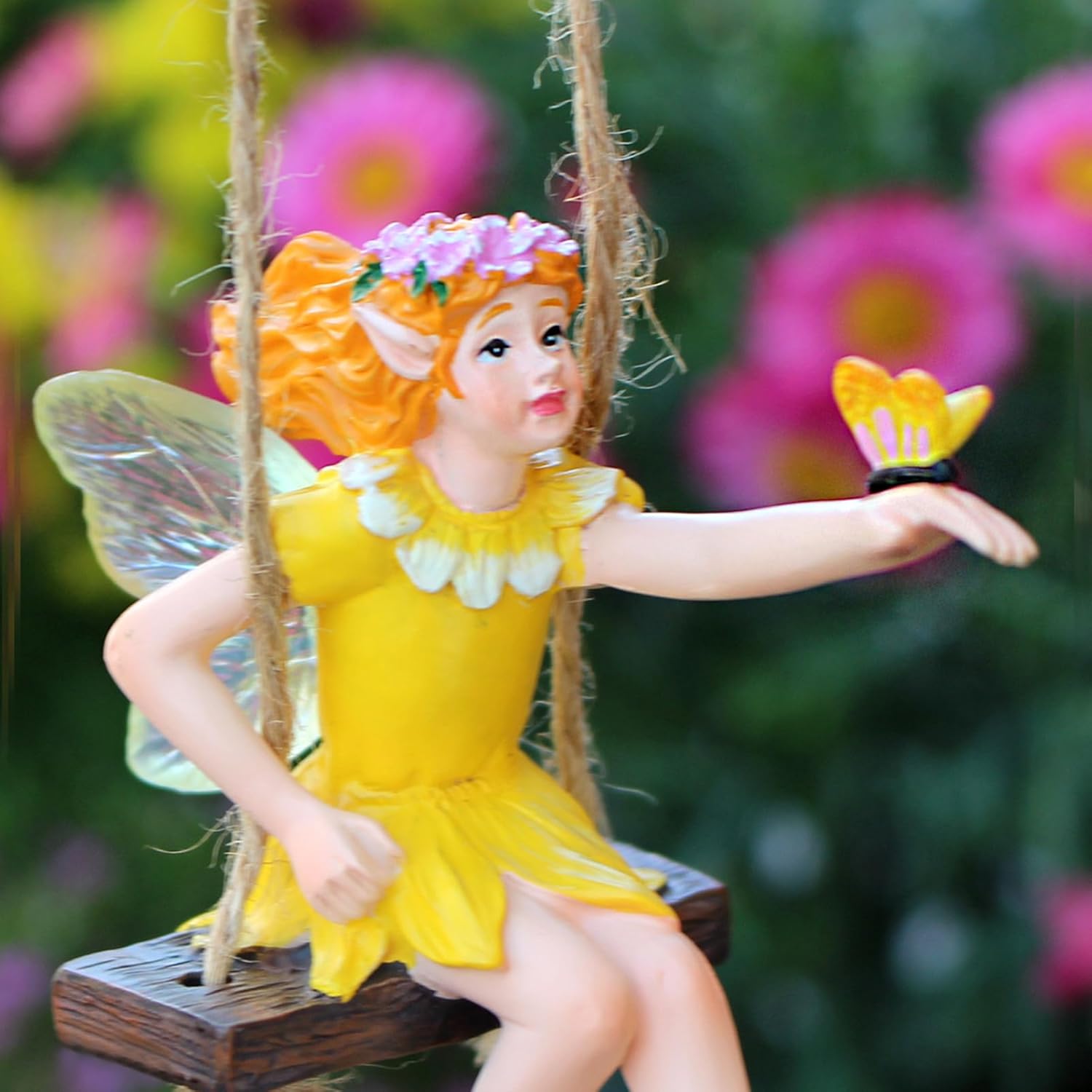 

Фея на качелях Подвесная статуэтка, Полимерный кулон в виде цветка, Статуэтка для уличного декора, Украшения в виде феи на качелях для двора, лужайки, патио, балкона