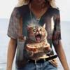 Summer women's T-shirt cat print short sleeved Harajuku women's T-shirt women's T-shirt oversized V-neck top animal women's clothing