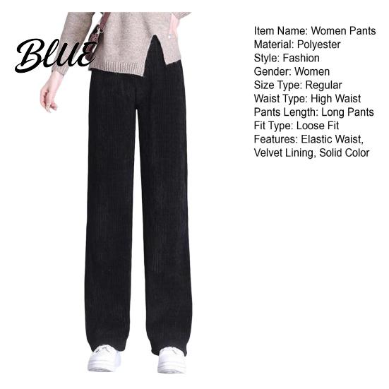 Comfortable Winter Trousers Women Pants Elastic High Waist Straight Wide Leg Velvet Versatile Lining Long Solid Color Loose Fit Casual Wide-leg