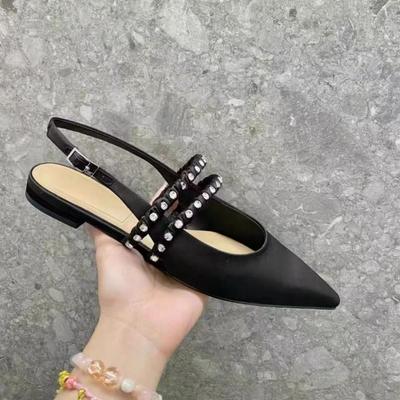 2024 Neue Heißverkaufende Kristall-Sandalen Damenmode Spitzschuh Sling-Heel Pantoletten Damen Bequeme Flache Kleidsandalen