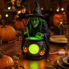 Retro Ozdoba Wiedźma Halloweenowa Statua ze Świecącym Kotłem, Zasilana przez USB Żywica Czarny Nawiedzony Dom Akcenty Stołowe Doniczka Figurka Zielony/Fioletowy