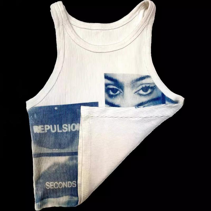 European and American Women's Retro Printed Spicy Girl Slim Fit and Versatile, Revealing Navel Short Top, Trendy American Niche Tank Top