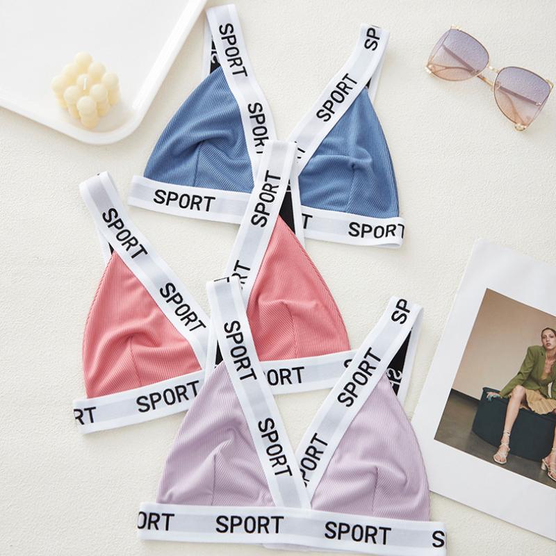 Sports Letter Underwear Bra Wrapped Chest Triangle Cup Tube Top Vest Sports Bra