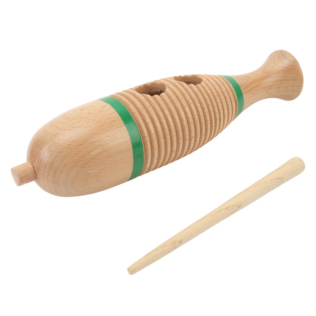 Fish Shaped Guiro Wooden Latin Percussion Musical Instruments with Rhythm Stick L for Kindergarten