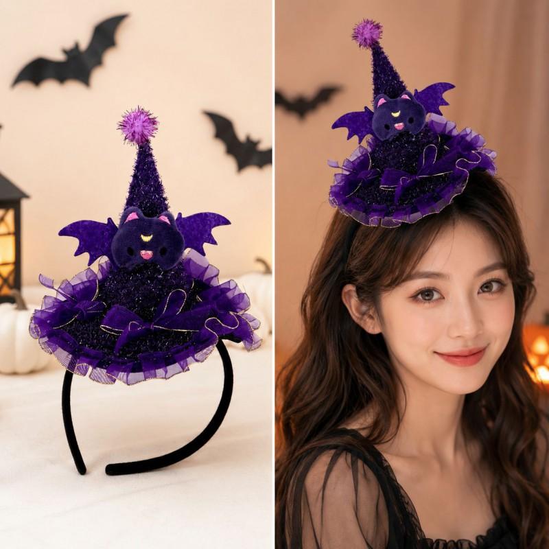 Halloween Witch Hat Headband Kids Adults Costume Accessory With LED Light Decorative Hair Clip