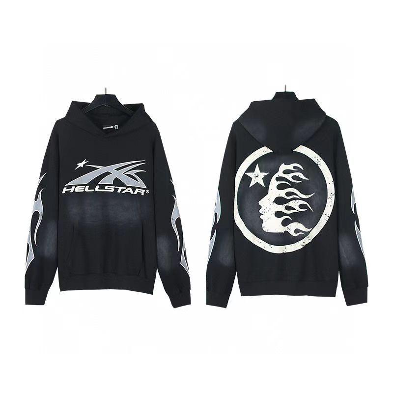 

2025 Американська модна толстовка-куртка Hellstar зі distressed ефектом, на блискавці, з довгими рукавами Large