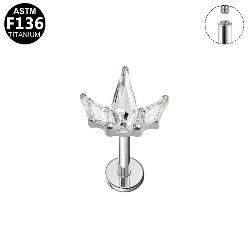 Titanium G23 Alloy Rhombus Zirconia Pierced Earring with Internal Thread