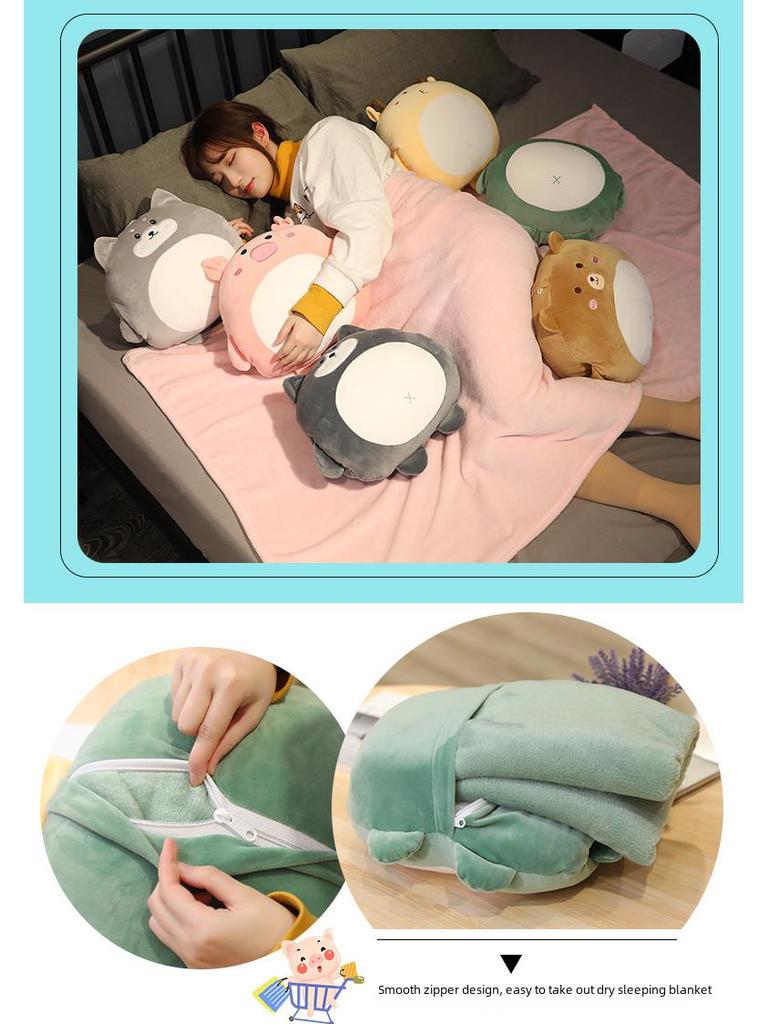3-in-1 Car Cartoon Pillow Quilt: Dual-purpose Cushion & Blanket with Air Conditioning Blanket, Perfect for Office Naps